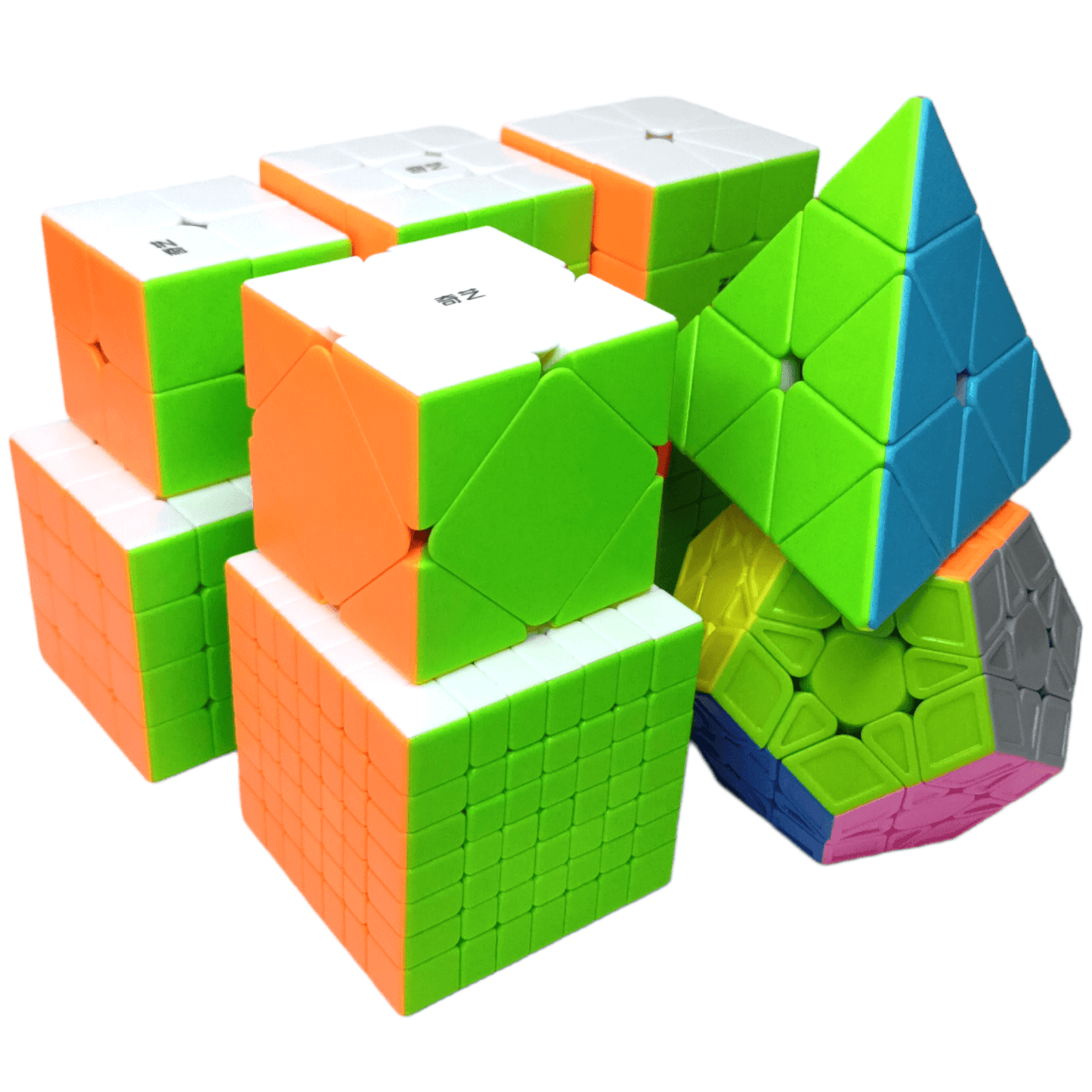 PROD-Paquete Cubos QiYi 2x2 al 7x7 + Sq1 + Pyraminx + Skewb + Megaminx 3