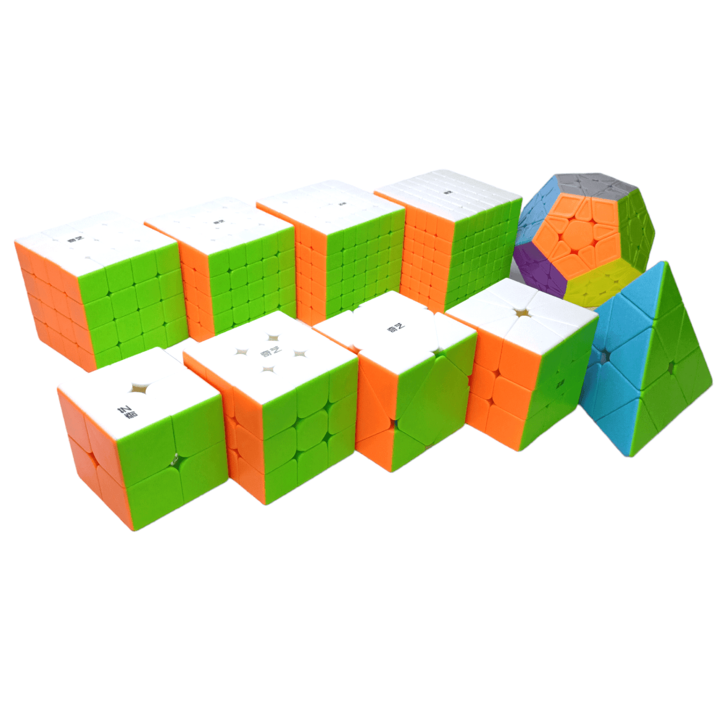 PROD-Paquete Cubos QiYi 2x2 al 7x7 + Sq1 + Pyraminx + Skewb + Megaminx 4