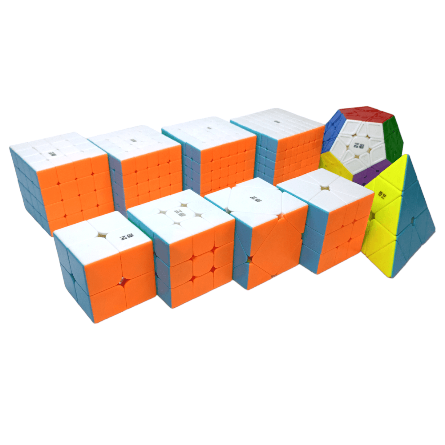 PROD-Paquete Cubos QiYi 2x2 al 7x7 + Sq1 + Pyraminx + Skewb + Megaminx 5