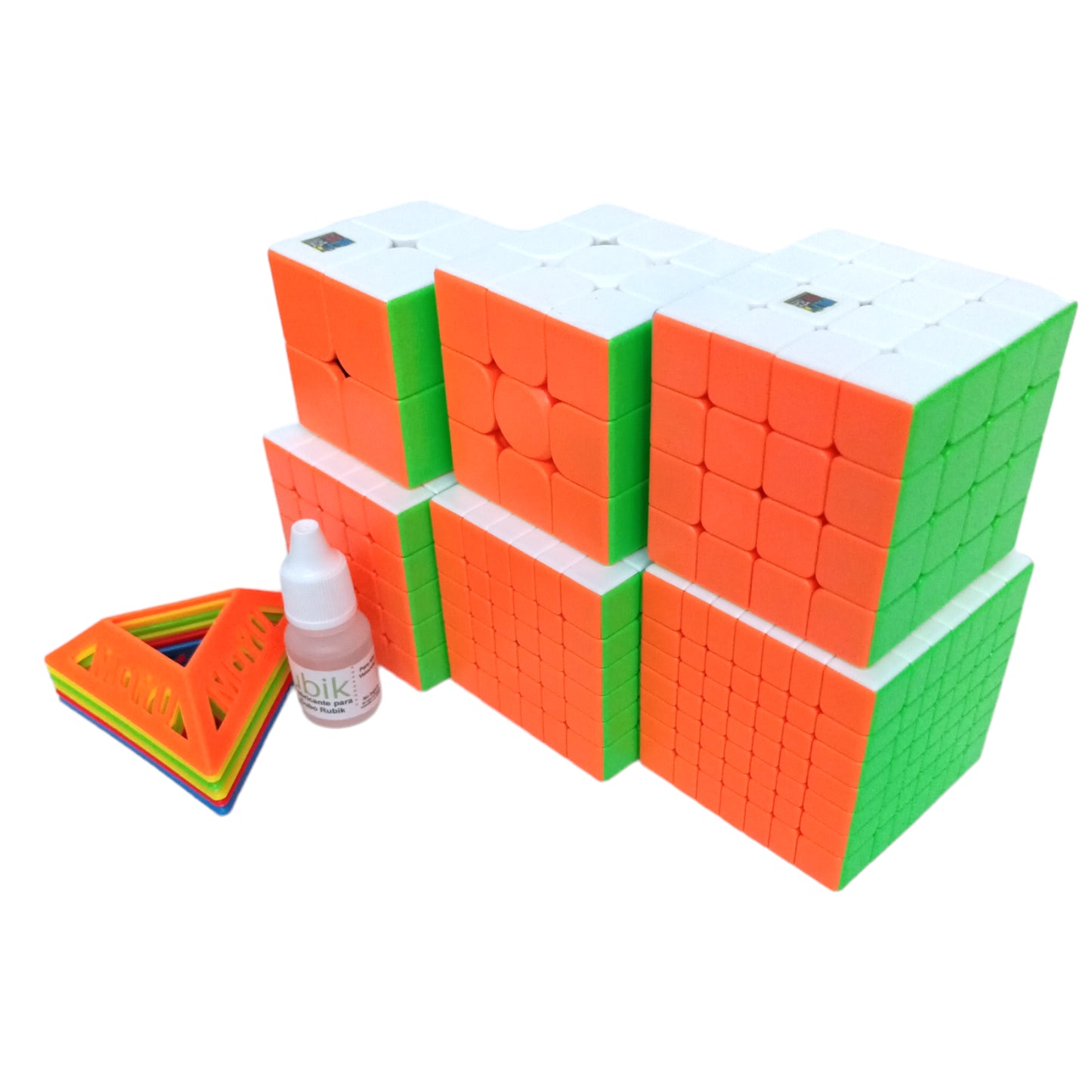 PROD-Paquete Cubos Moyu 2x2 + 3x3 + 4x4 + 5x5 + 6x6 + 7x7 + bases + lubricante 3