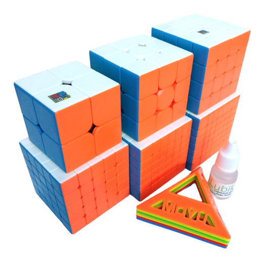 PROD-Paquete Cubos Moyu 2x2 + 3x3 + 4x4 + 5x5 + 6x6 + 7x7 + bases + lubricante 1