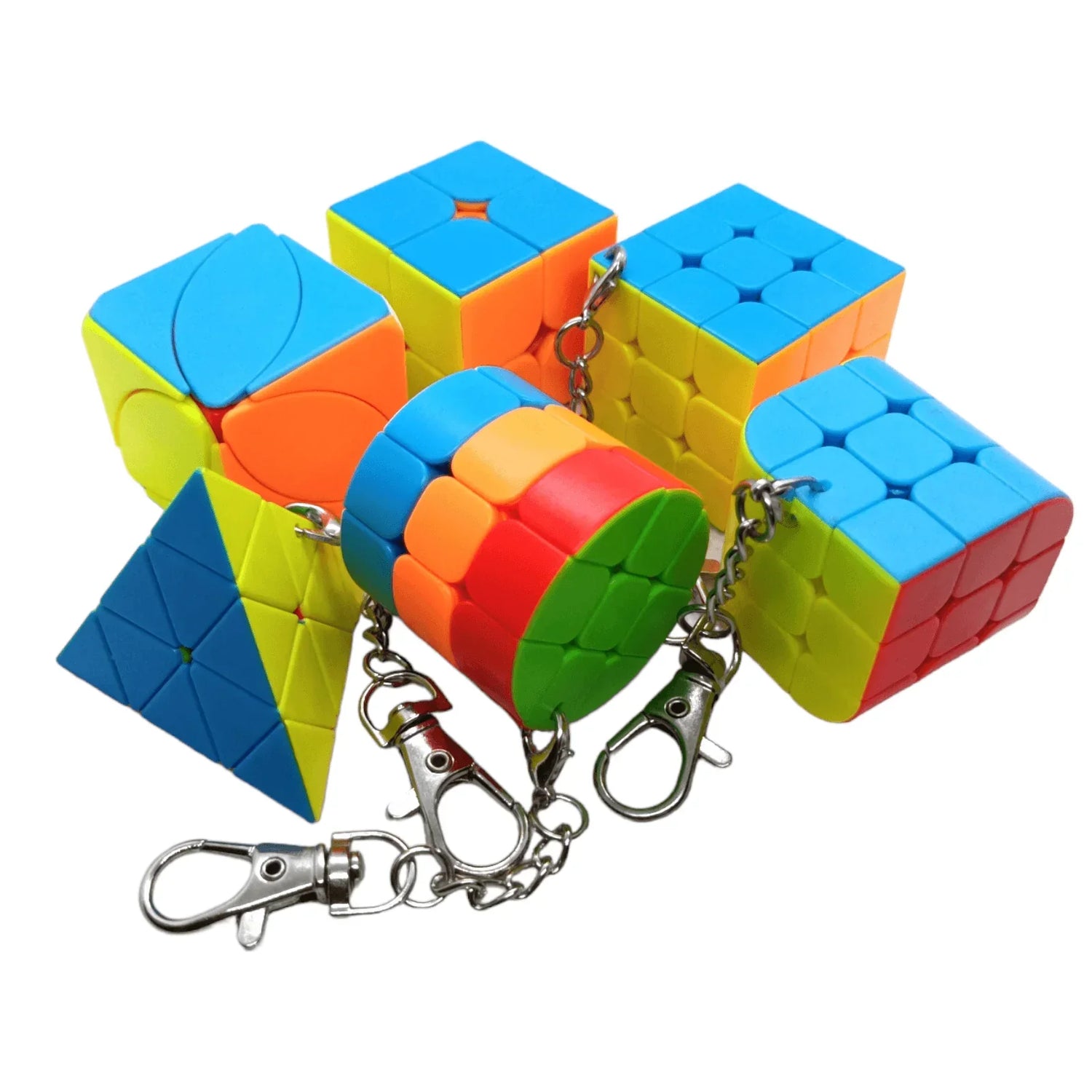 Llaveros paquetes 8 cubos y rompecabezas coloridos con llavero metálico
