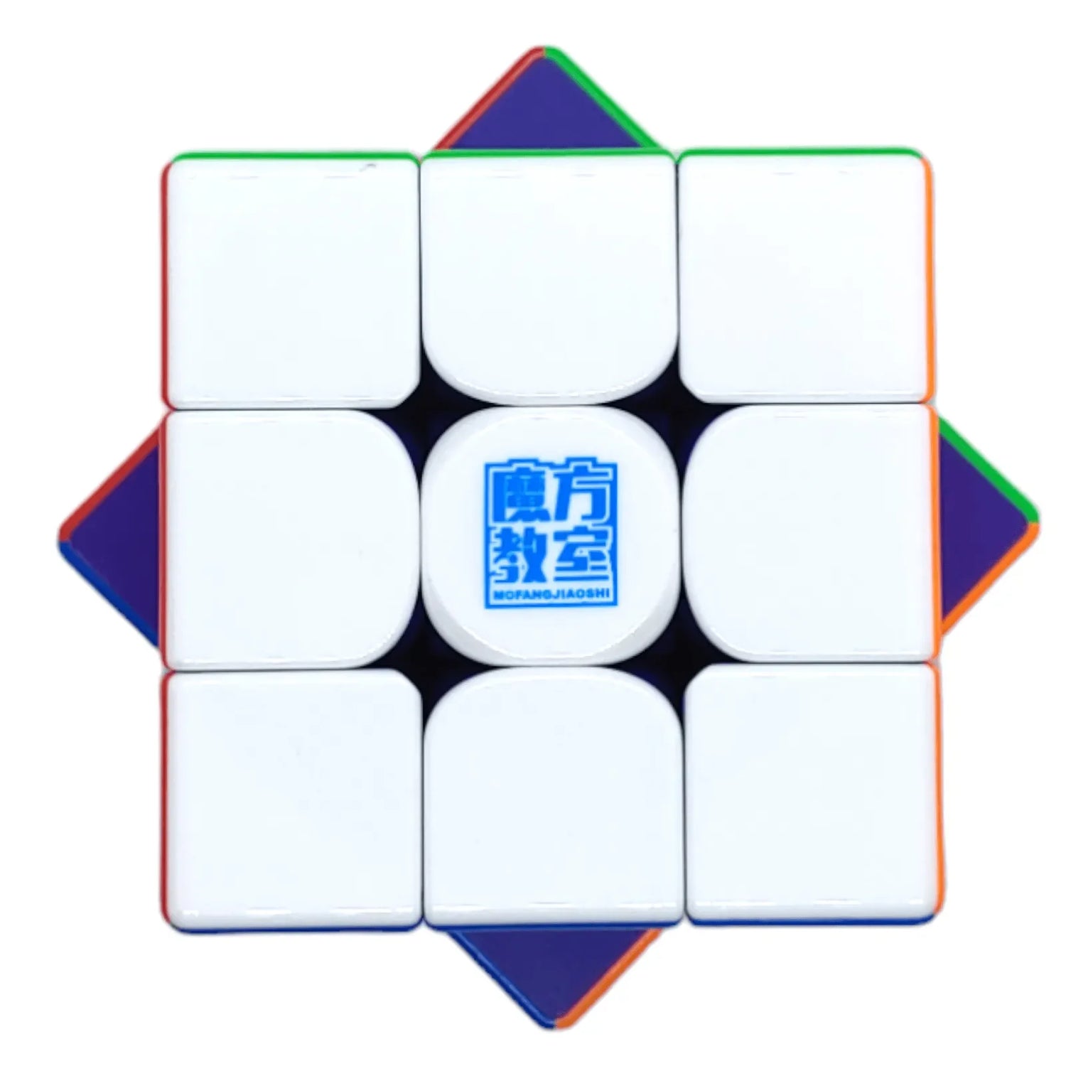 Cubo Moyu Super RS3M UV Maglev 3x3 con caras blancas y logo azul en el centro