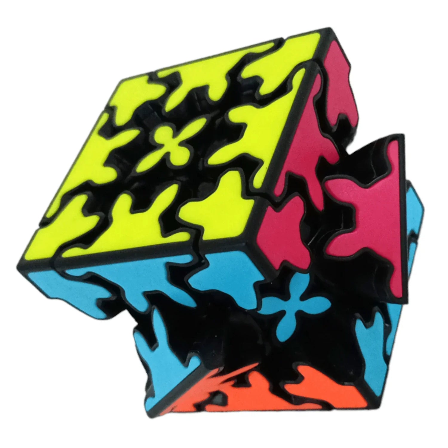 Cubo QiYi Gear Mini 57mm 3x3 desordenado con colores amarillo, azul, rojo y naranja