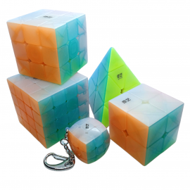 Cubo Rubik Qiyi Paquete Jelly 2x2 + 3x3 + 4x4 + Pyra + Llavero